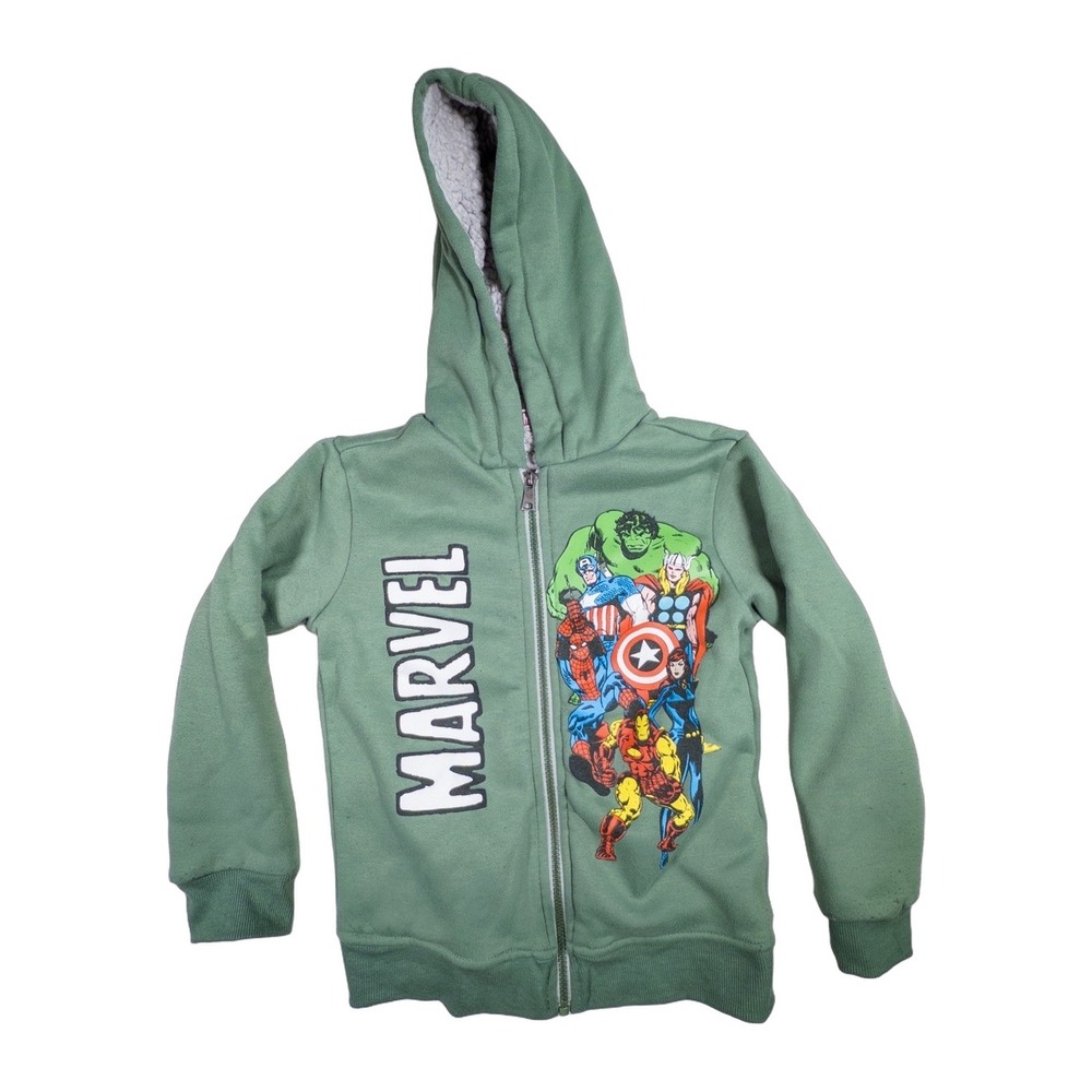 Kids Marvel Avengers Green Sherpa Lined Zip Up Hoodie Sweatshirt Size 7‎